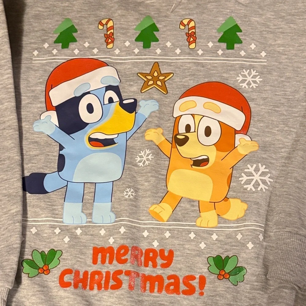 Gray Christmas Sweatshirt with Cartoon Characters